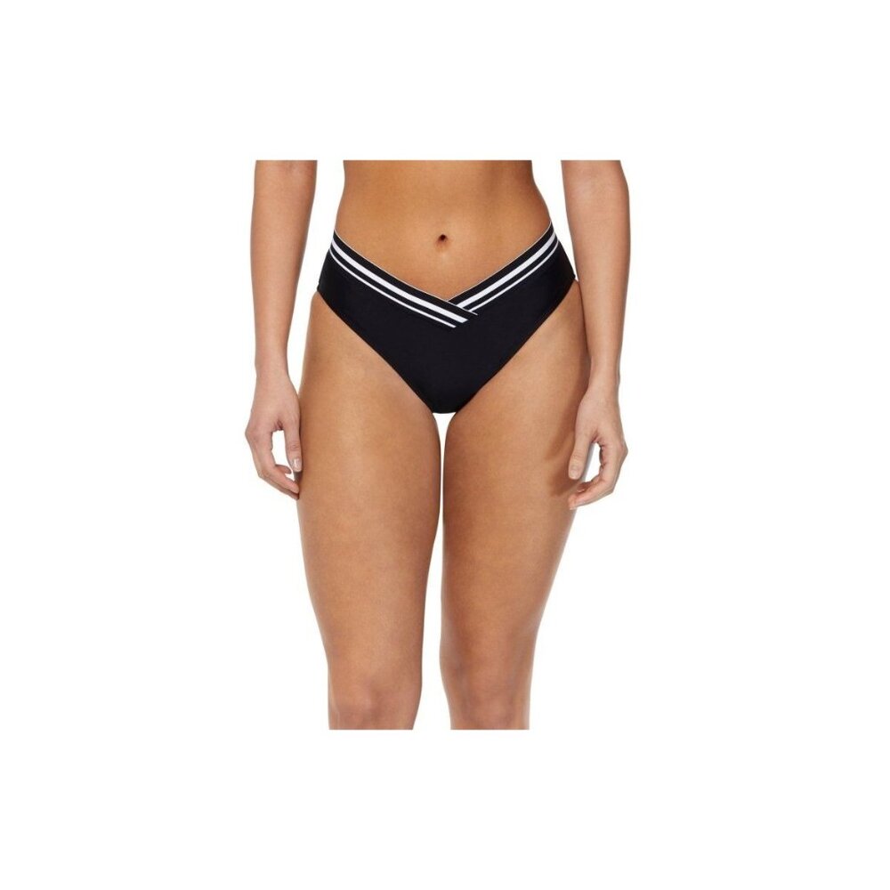 Reebok Womens Bikini Swim Bottom High Leg V Front Black Quick Dry UPF 50+ L